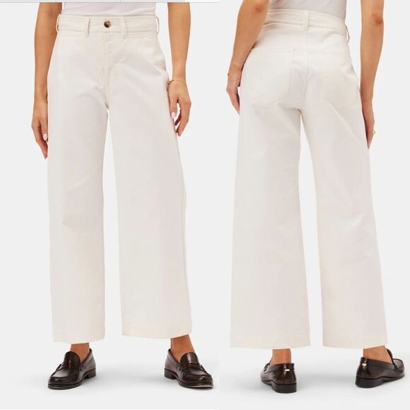 AMOUR VERT Size 10 NWT Wide Leg Utility Pant Ivory Cream 100% Cotton Twill Pants - Picture 2 of 9